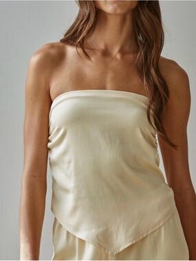 Silky Strapless Handkerchief Tube Top Creamy Butter